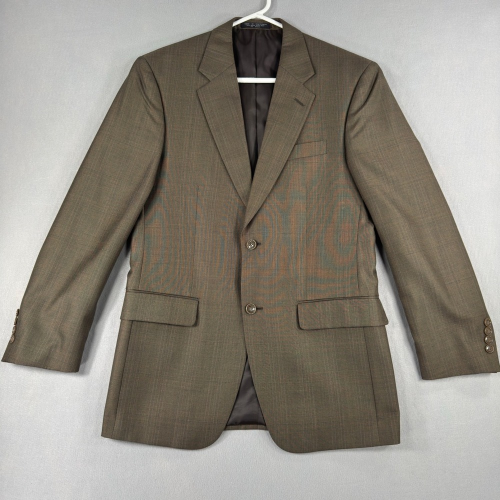 Jones New York Mens Brown Glen Plaid Wool Silk Two Button Blazer Sport Coat